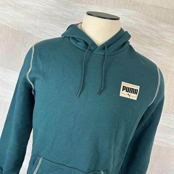 Puma Patched Up Men's Large Hoodie Malachite Teal Green Pullover Sweatshirt L - Picture 1 of 11